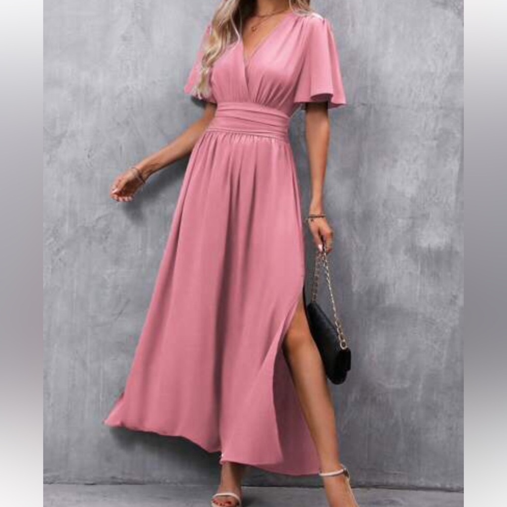 Boho butterfly sleeve slit thigh maxi dress